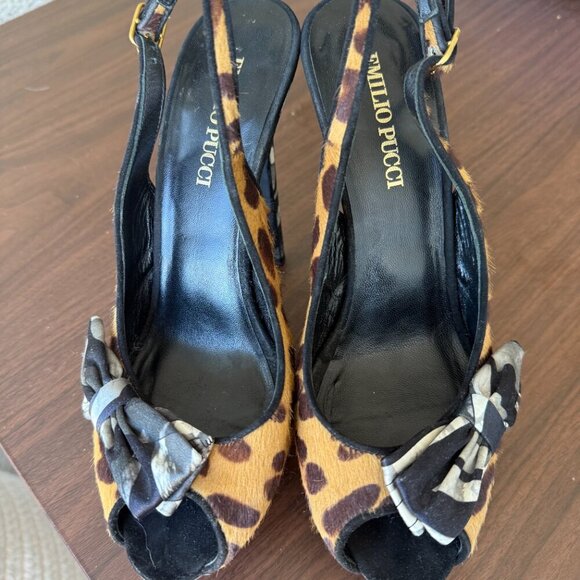 Emilio Pucci Ponyhair Slingback Platforms Baddie Luxury Animal Print Sz 9 - Picture 3 of 12